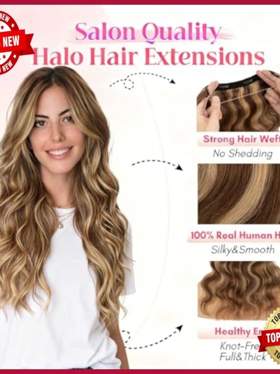 16 Inch Halo Hair Extensions Real Human Hair Wavy Clip In Hairpiece
